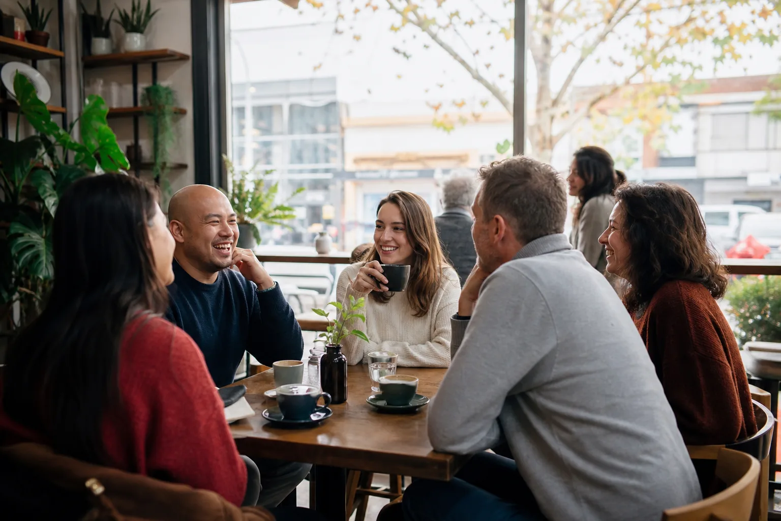 Adults talking at a relaxed evening social event in Guildford