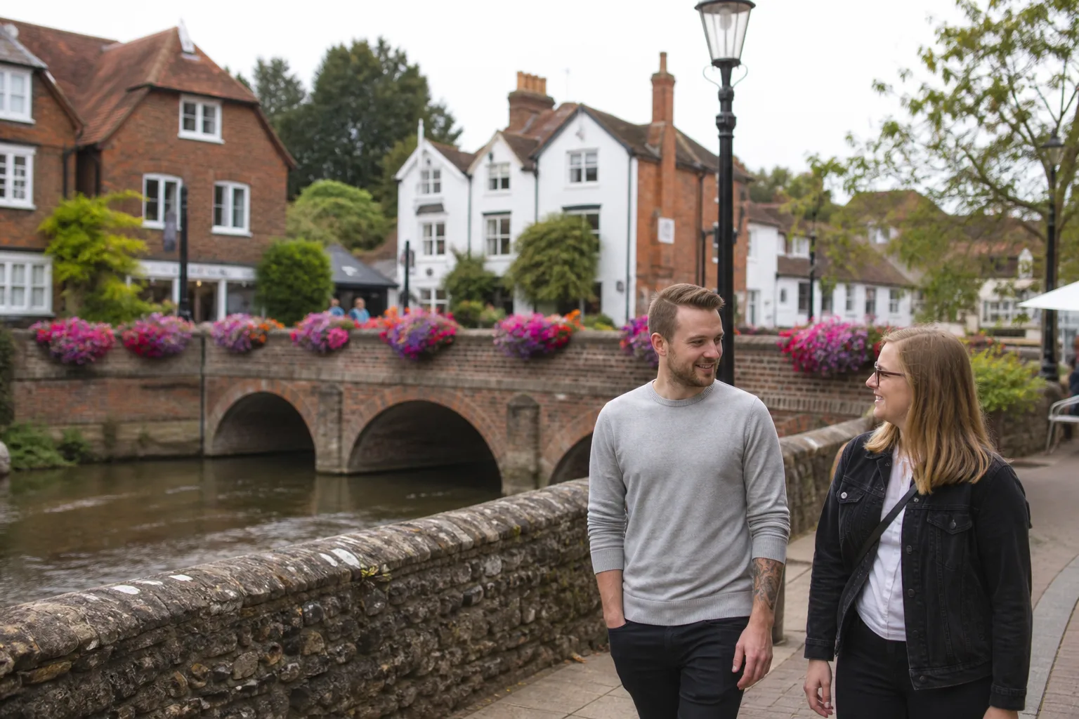 River Wey and historic buildings in central Godalming