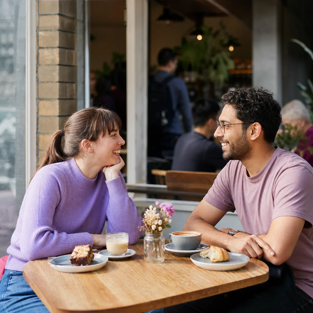 Coffee and cake on a café table during a relaxed Guildford date